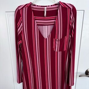 Soma Burgundy Red White Striped Long Sleeve PJ Pajama Shirt Medium M Cool Nights